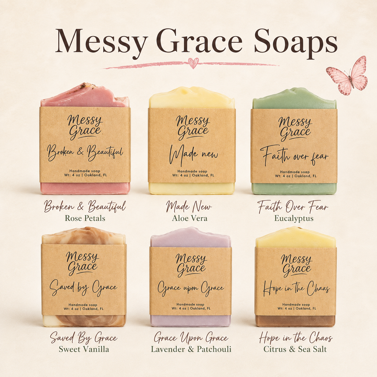 Messy Grace handmade soaps in six scents
